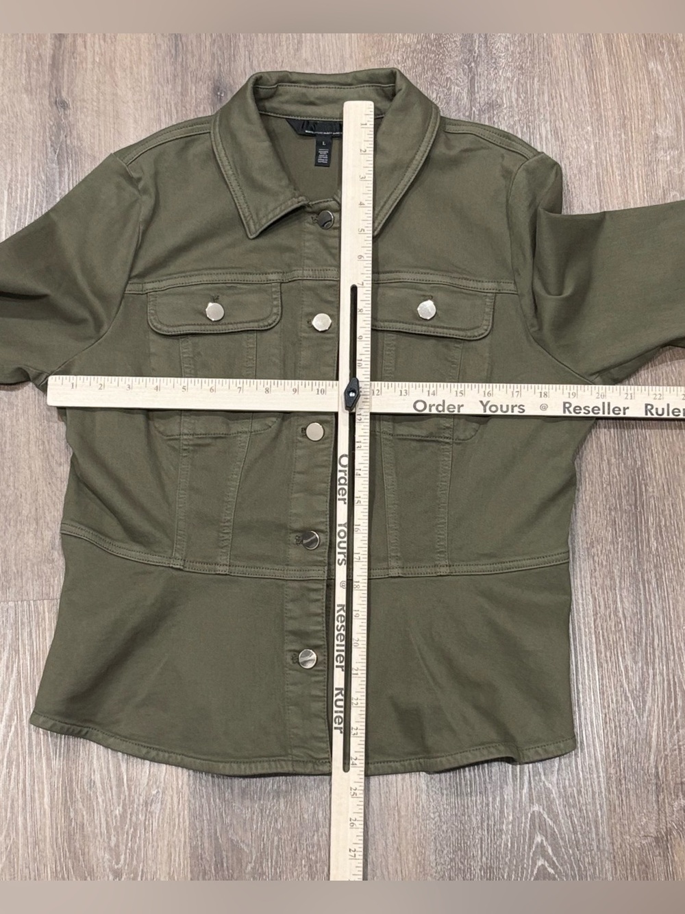 White House Black Market Olive Green Peplum Utility Moto Jacket Size Large - Picture 4 of 8